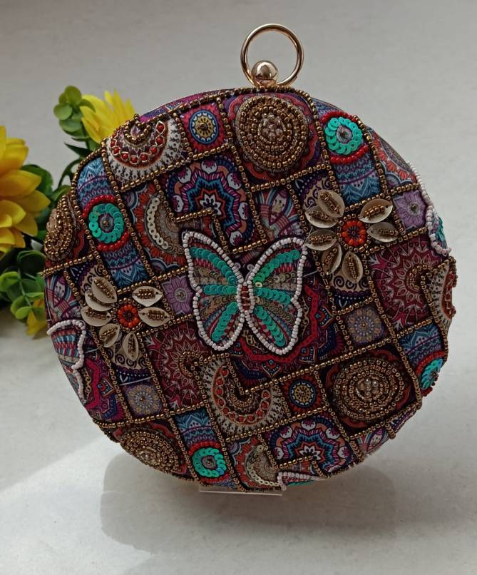 Embroidered Designer Round Printed Wholesale Clutches
